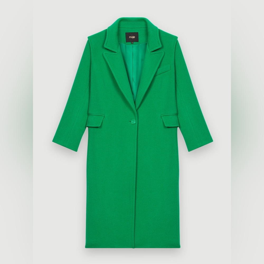 Maje Long Green Wool Blend Coat